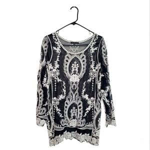 You Are Not Alone Black and White Sheer Lace Top Size Medium